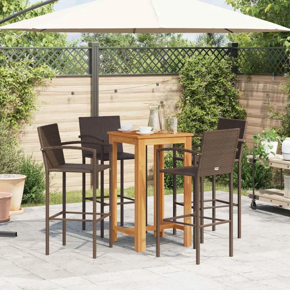 vidaXL 5-delige Tuinbarset massief acaciahout en poly rattan bruin, foto 3