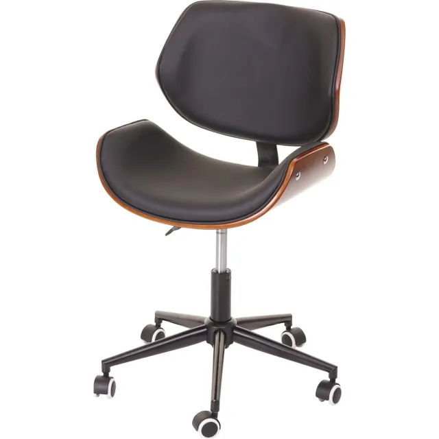 Bureaustoel MCW-G25, draaistoel bureaustoel, gebogen notenhout look retro draaibaar in hoogte verstelbaar MVG ~ zwart-bruin