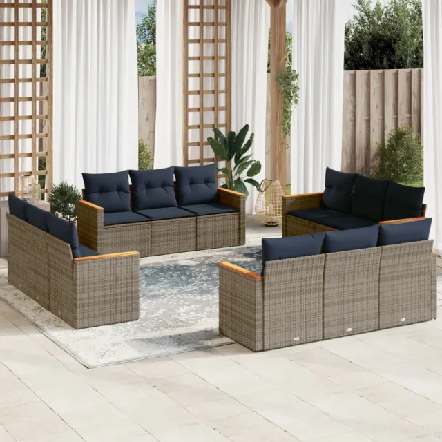 vidaXL 12-delige tuinbankset met kussens, grijs polyrotan, foto 2