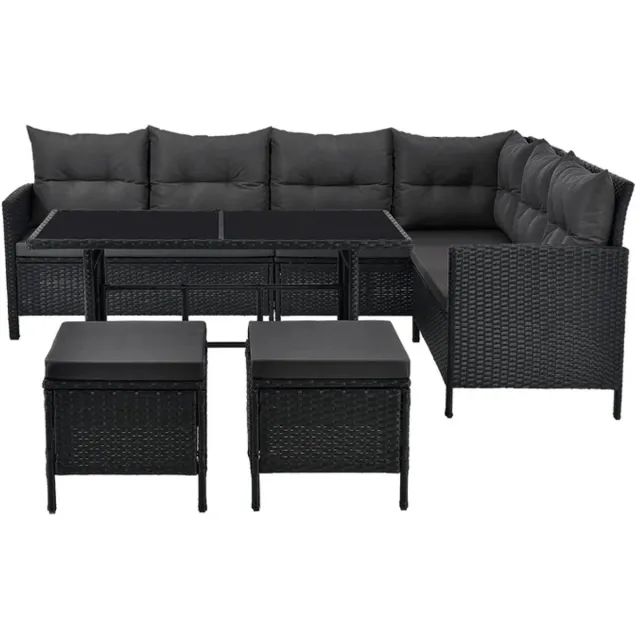 Juskys Loungeset Manacor - Polyrotan - zwart/grijs