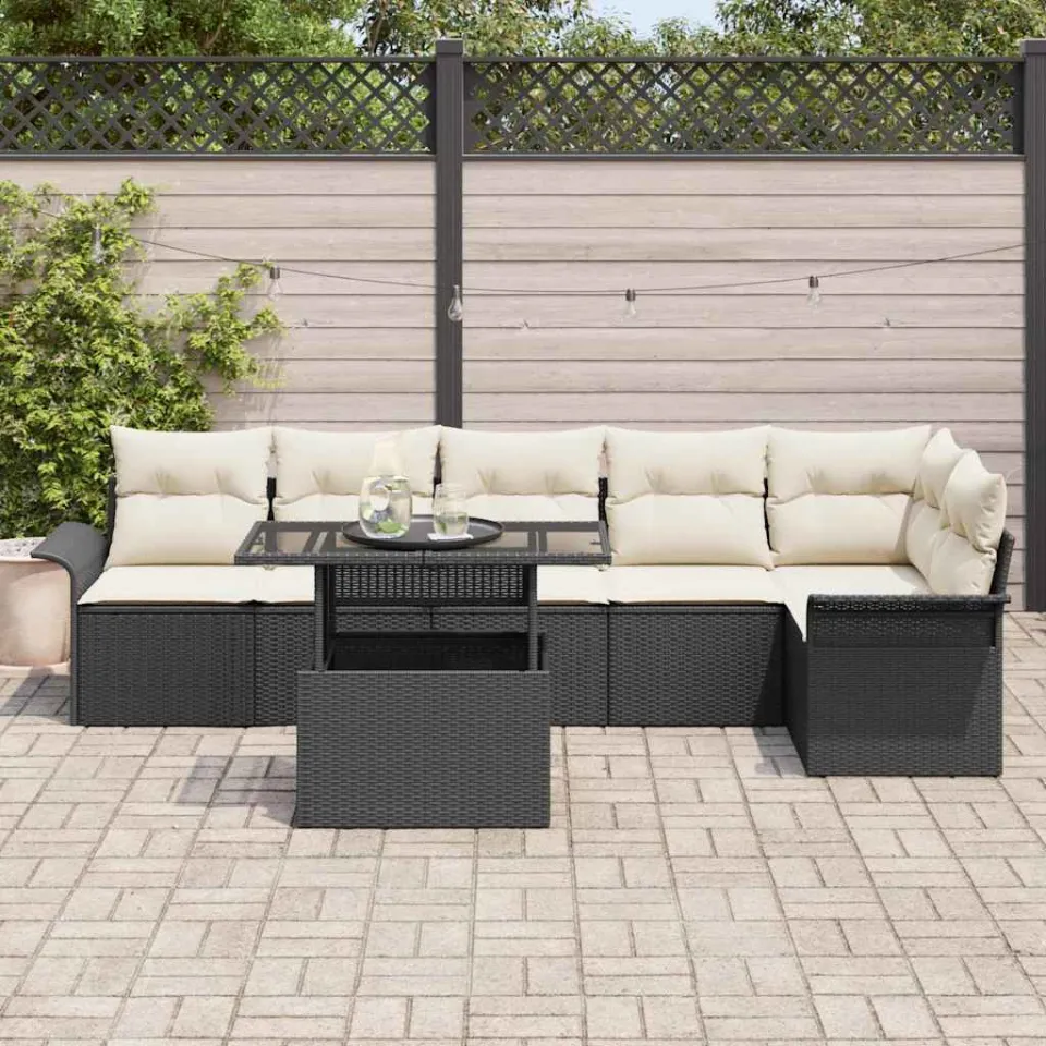 vidaXL Tuin Sofa Set 7 st Zwart poly rattan, foto 3