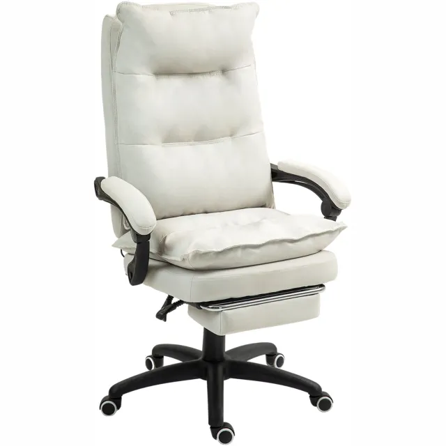 Vinona Massagebureaustoel - 6-punts vibratiemassage - Met voetensteun - In hoogte verstelbaar - Polyester - 70 x 62 x 120-130 cm - Crèmewit
