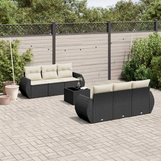 vidaXL 7-delige Loungeset met kussens poly rattan zwart, foto 2