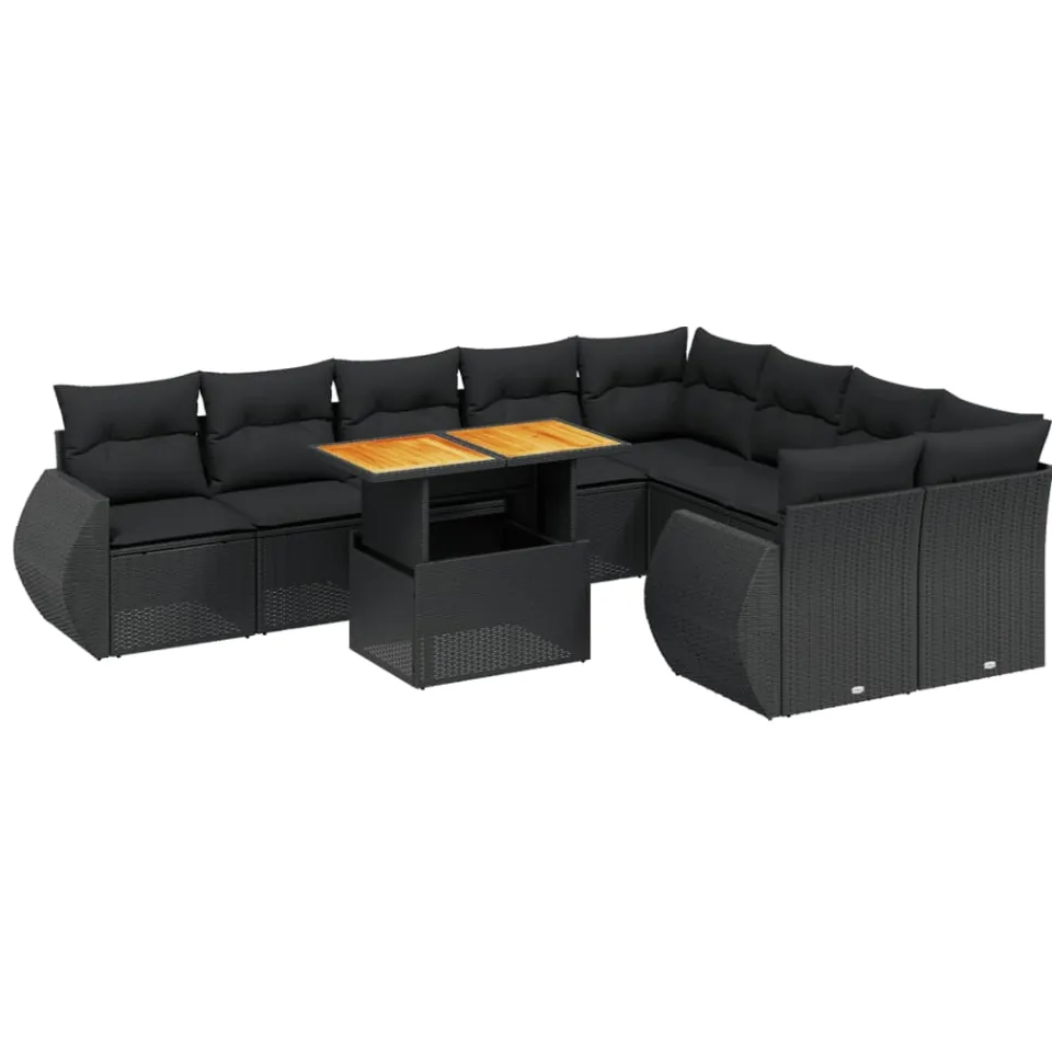 vidaXL 10-delige Loungeset met kussens poly rattan zwart, foto 3