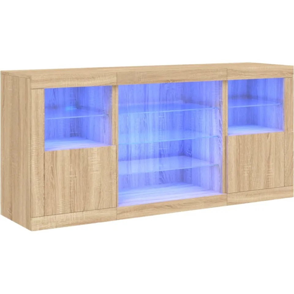 vidaXL Dressoir met LED-verlichting 142,5x37x67 cm sonoma eikenkleurig, foto 3