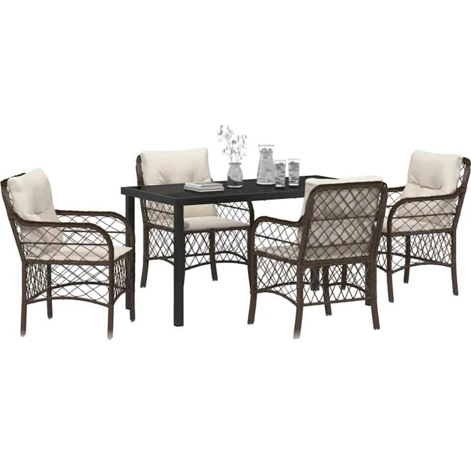 vidaXL Tuin eettafelset 5 st Bruin poly rattan, foto 2