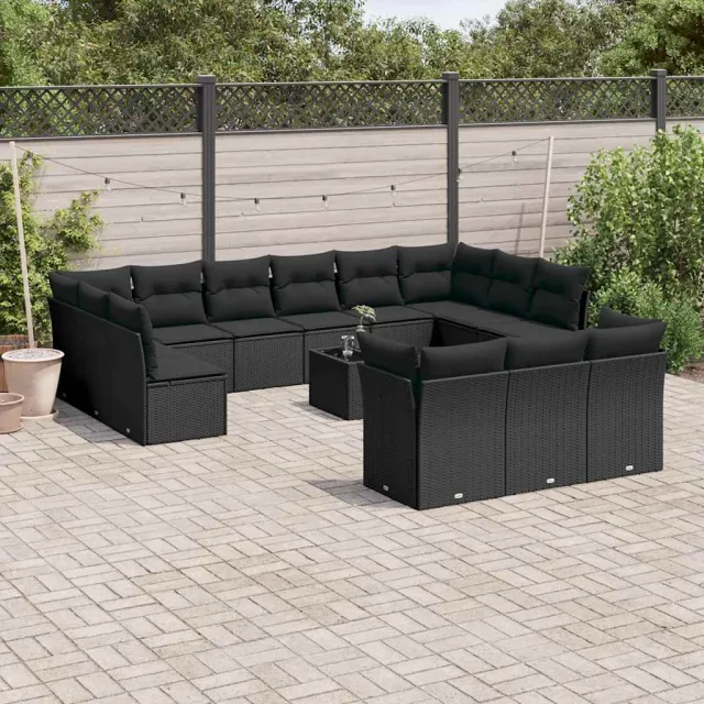vidaXL 14-delige Loungeset met kussens poly rattan zwart, foto 2