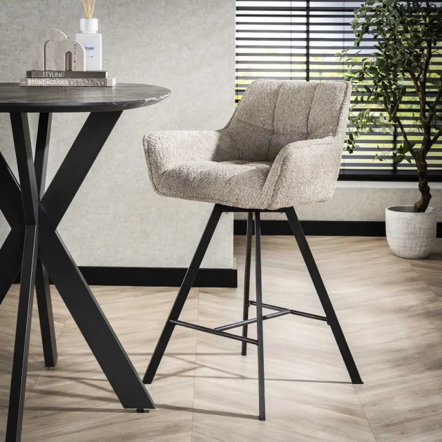 Industrieel In Huis Luxe Barstoel Draaibaar met Rugleuning - Barstoelen met Rugleuning - Barkrukken met Ruglenin / met Armleuning - Barukrukken Industrieel Buiten - Barkruk Buiten - Ronde Barkrukken Beige