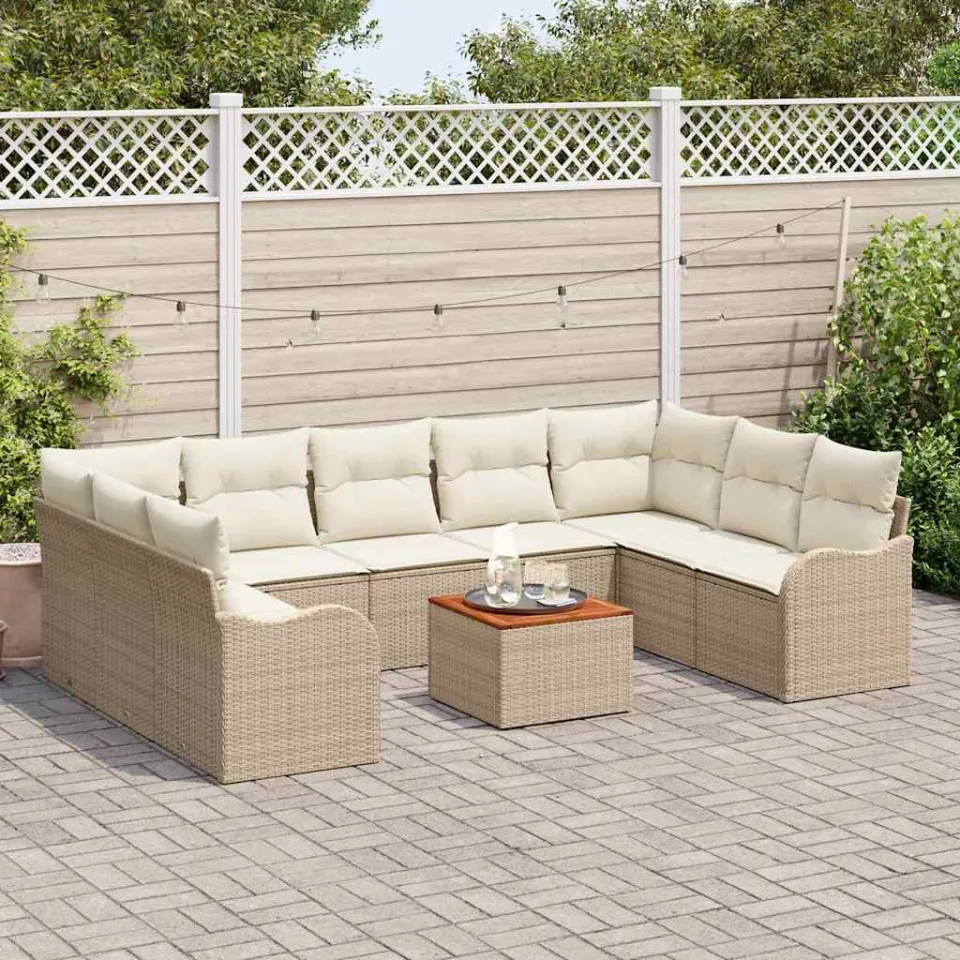 vidaXL Tuinbankenset 10 st Beige en Crème poly rattan, foto 3