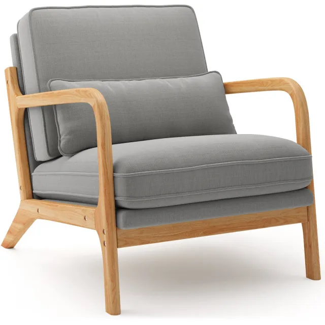 Xbro Fauteuil - Comfortabele Design met Houten Frame - Enkel Zetel - 65 x 82 x 75 cm - Lichtgrijs