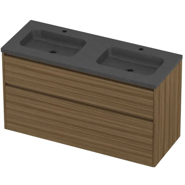 Proline Rollo Badmeubelset Hardsteen Elegant 2 Laden 120x46x67 cm Blue Stone Caramel Walnut Houtlook
