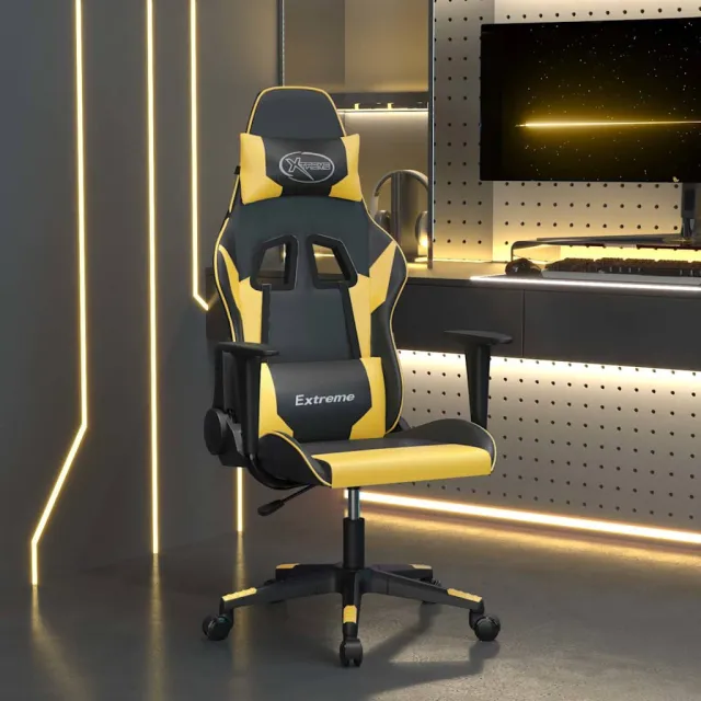 vidaXL Massage gamestoel kunstleer zwart en goudkleurig