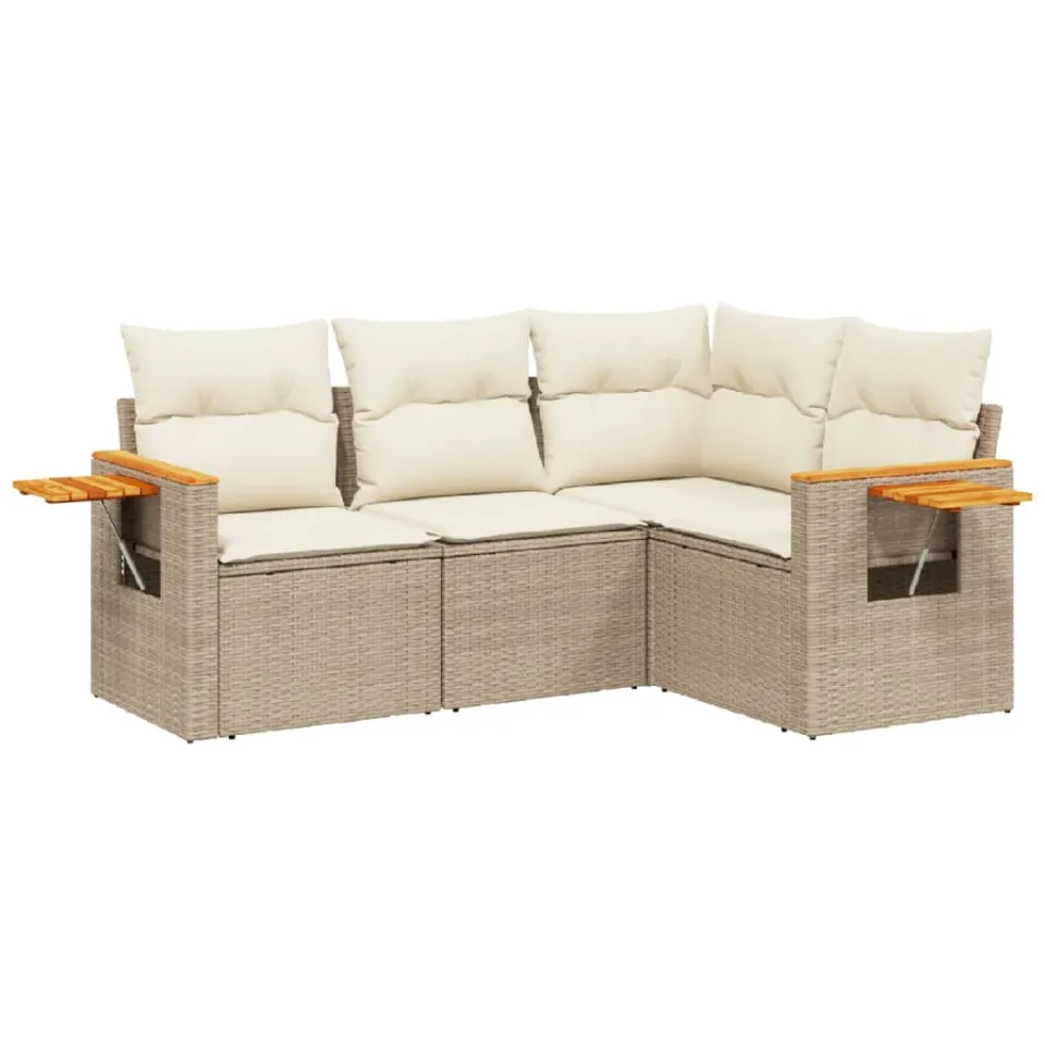 vidaXL 4-delige Loungeset met kussens poly rattan beige, foto 3