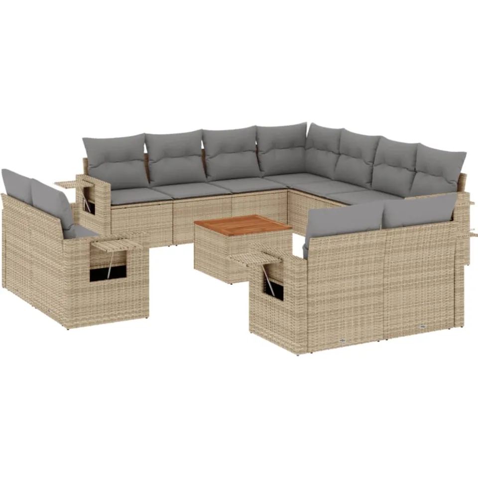 vidaXL 12-delige Loungeset met kussens poly rattan gemengd beige, foto 3