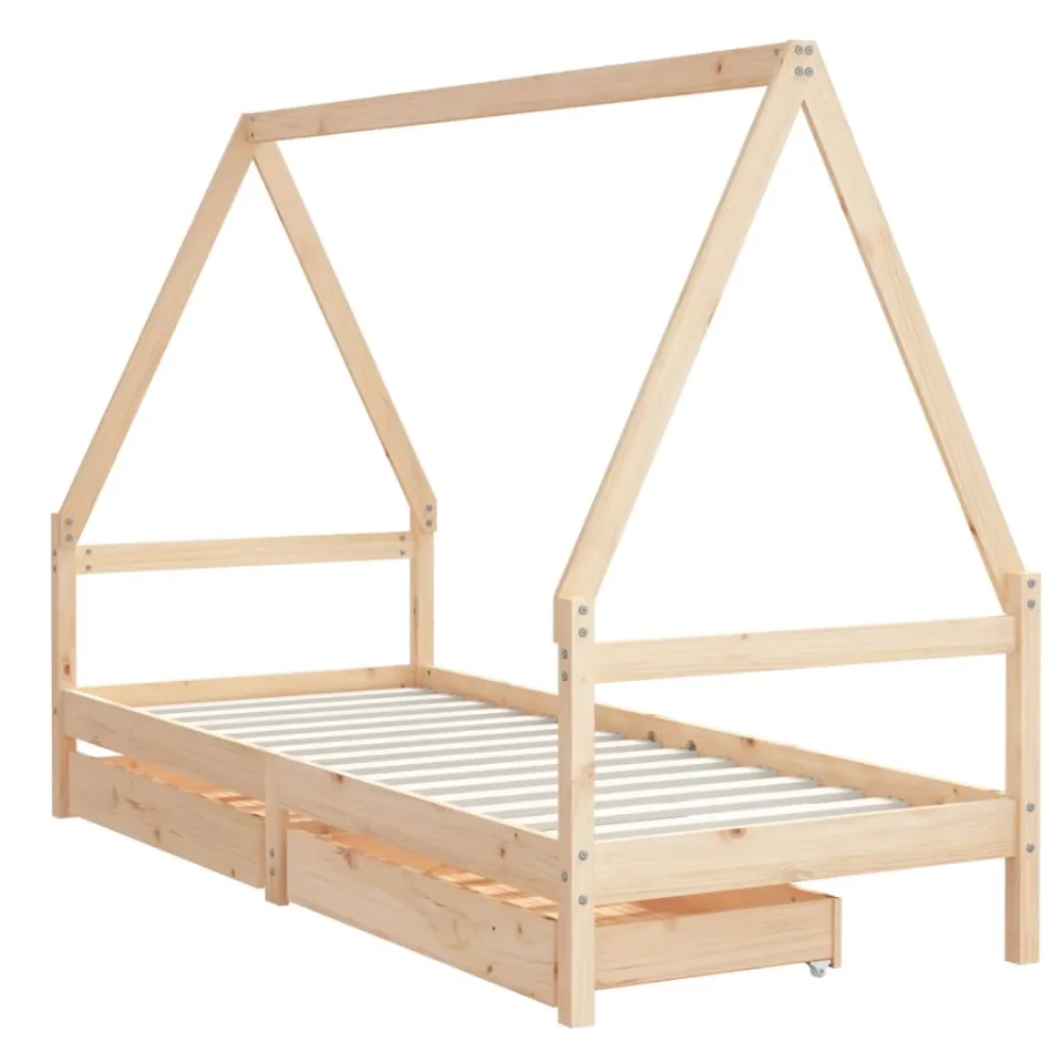 vidaXL Kinderbedframe met lades 90x190 cm massief grenenhout bruin