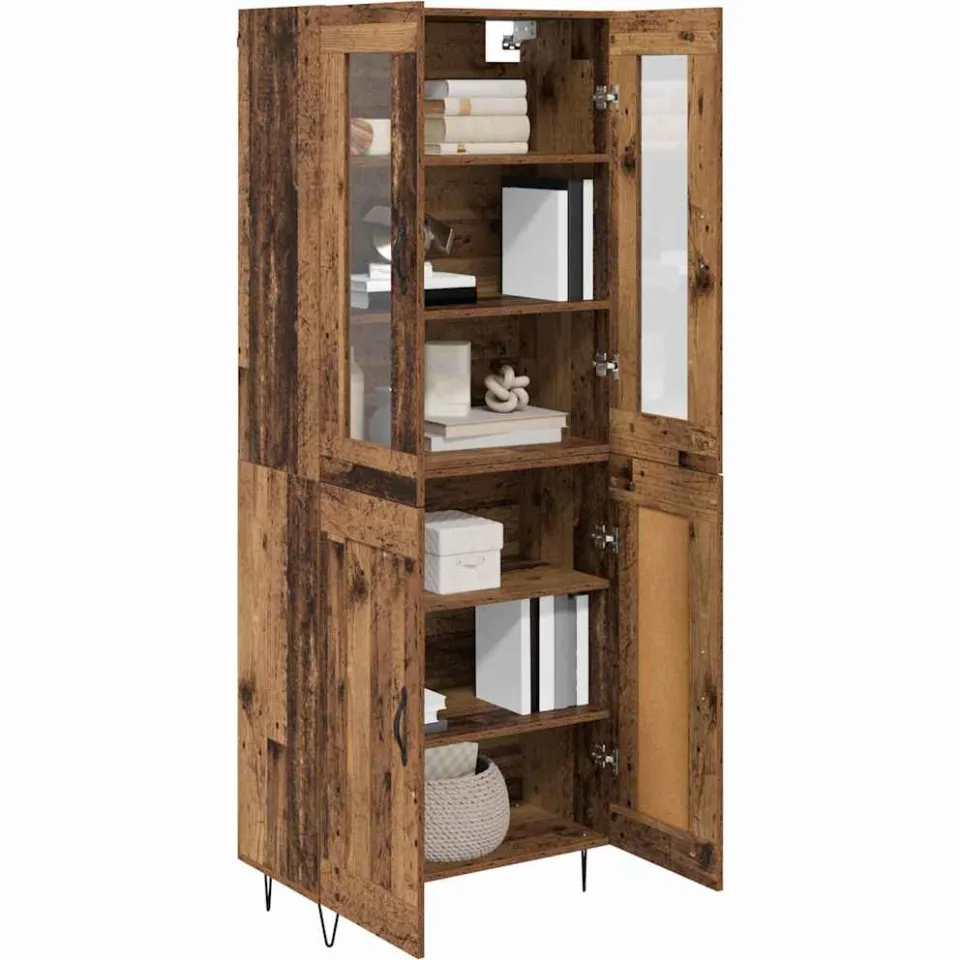 vidaXL Hoge kast Oud Hout 69,5 x 34 x 90 cm Bewerkt hout Bruin