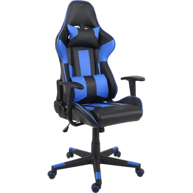 Bureaustoel MCW-F84, bureaustoel gamestoel directiedraaistoel, kunstleer ~ zwart/blauw