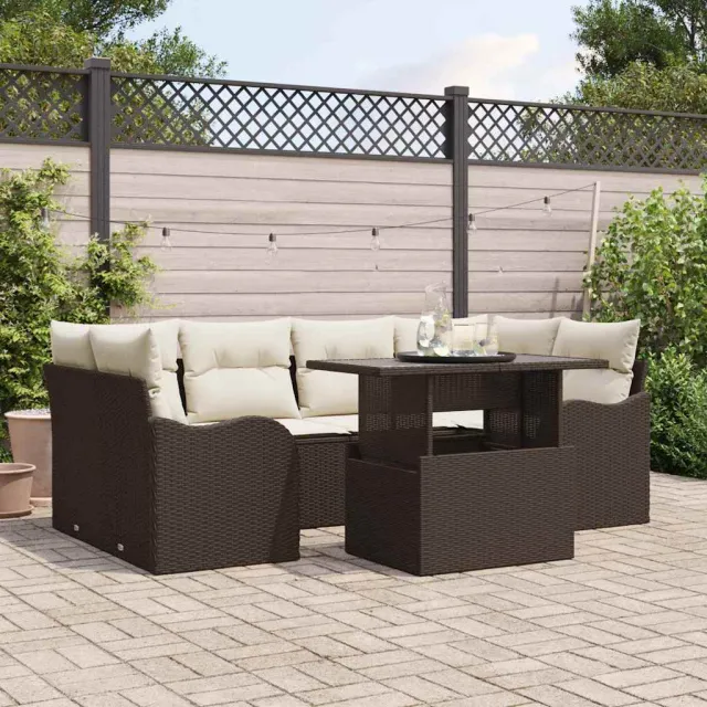 vidaXL Tuin Sofa Set 7 st Bruin en Crème poly rattan, foto 2