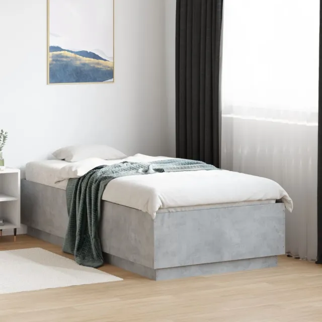 vidaXL Bedframe met LED-verlichting bewerkt hout betongrijs 75x190 cm