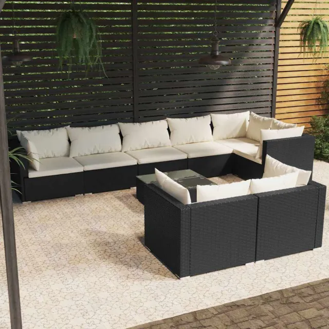 vidaXL 9-delige Loungeset met kussens poly rattan zwart, foto 2