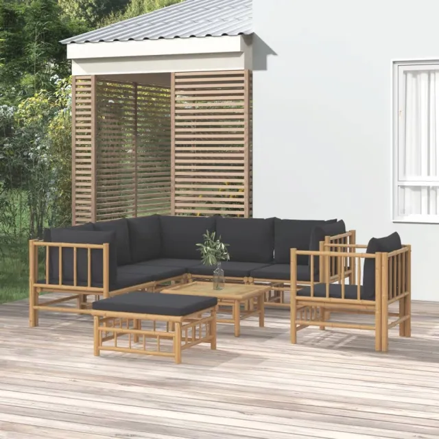 vidaXL 8-delige Loungeset met kussens bamboe donkergrijs Bruin