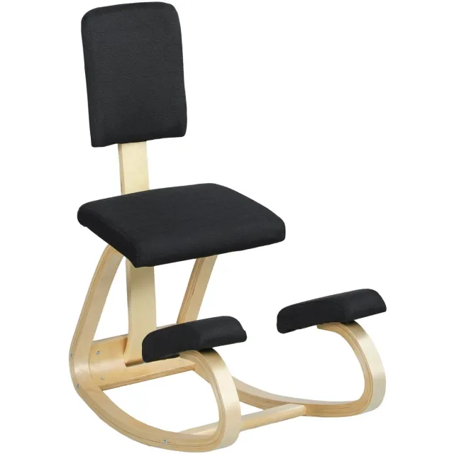 ITRONIQ Ergonomische Kniestoel Met Rugleuning - Comfortabel Schommelstoel Voor Bureau - Houdingsstoel - Berkenhout - Zwart