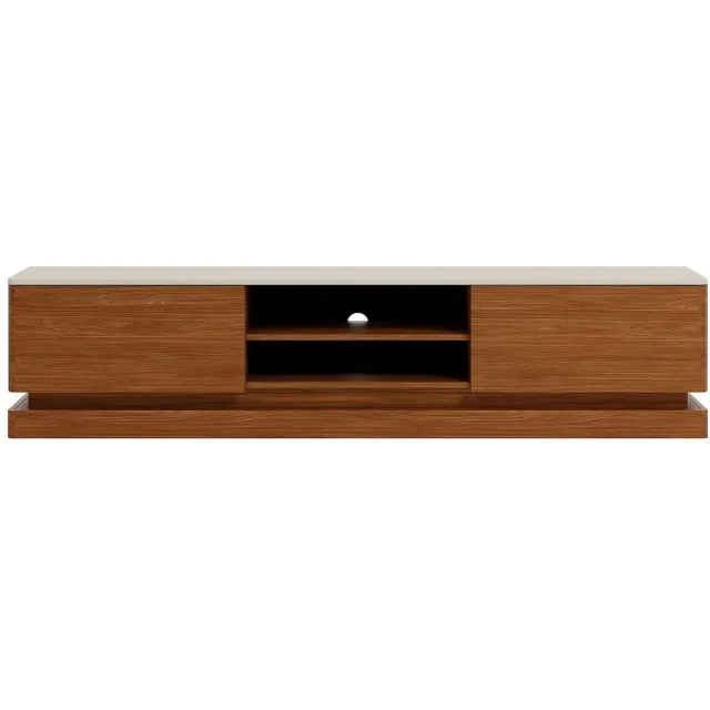 Vente-unique Tv-meubel met 2 lades en 2 nissen met leds in MDF - Donker naturel en beige - DEVIKA Natuurlijk donker, Beige