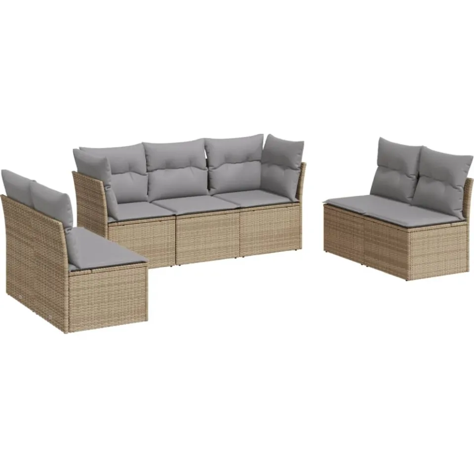 vidaXL 7-delige Loungeset met kussens poly rattan beige, foto 3