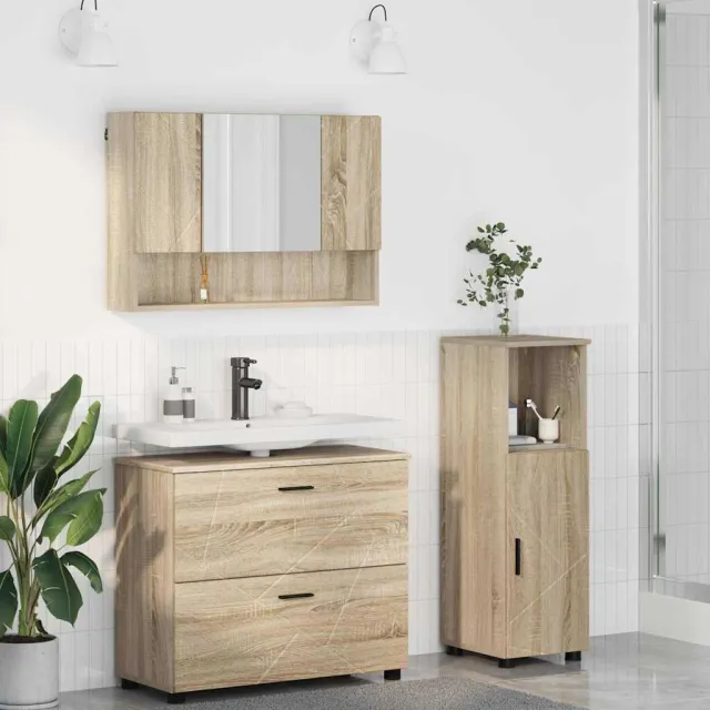 vidaXL Badkamermeubelset 3 st Sonoma Eiken Bewerkt hout en metaal, foto 2