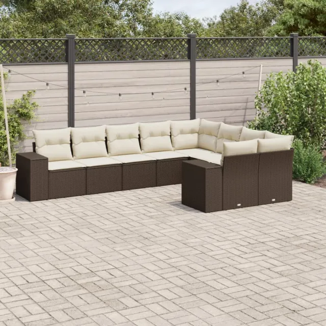 vidaXL 9-delige Loungeset met kussens poly rattan bruin, foto 2