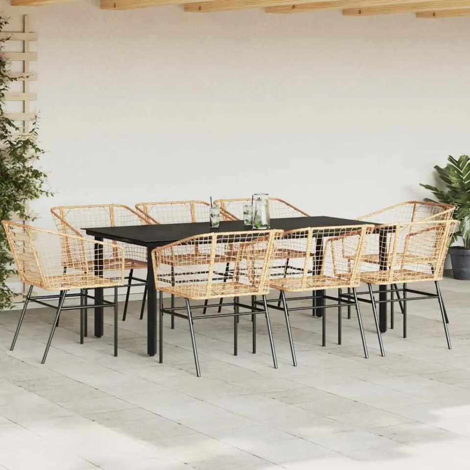 vidaXL 9-delige Tuinset poly rattan glas bruin, foto 2