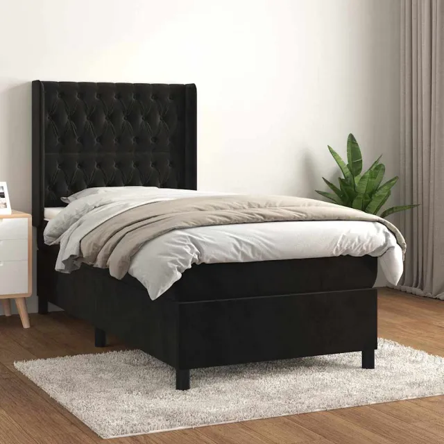 vidaXL Boxspring met matras fluweel zwart 100x200 cm