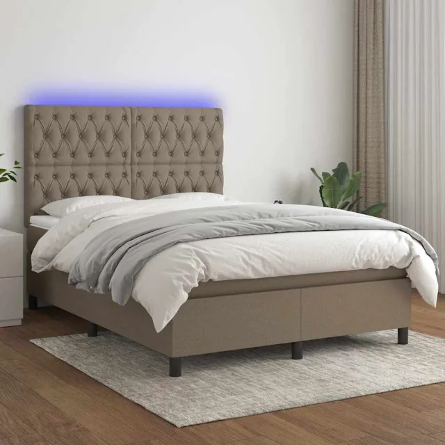 vidaXL Boxspring met matras en LED stof taupe 140x190 cm