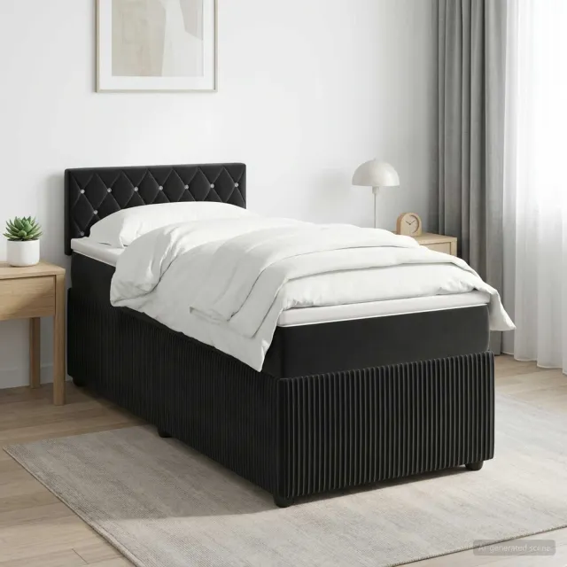 vidaXL Boxspringbed met matras Zwart 100 x 200 cm Fluweel