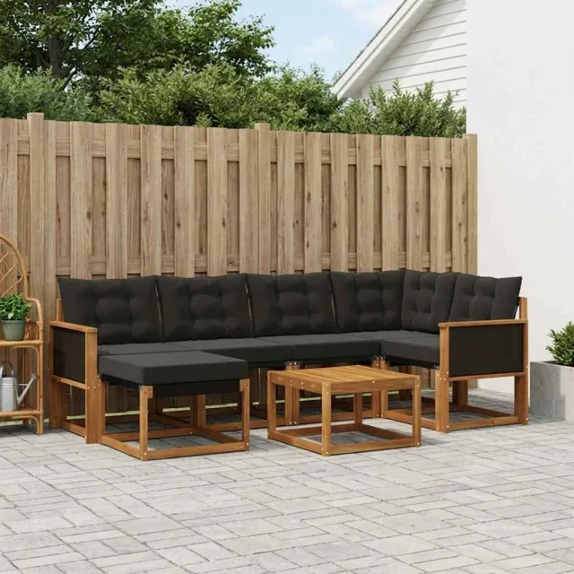 vidaXL Buiten bankenset 7 st 6-zits Naturel en Zwart