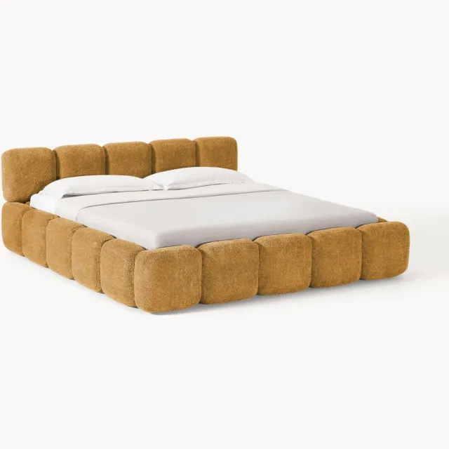 Westwing Collection Gestoffeerd bed Tayla van teddy bouclé met opbergruimte Geel