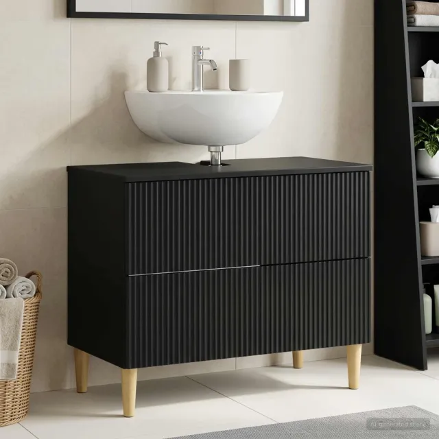 vidaXL Badkamer wastafelkast ARNHEM Zwart 82 x 41 x 59 cm Bewerkt hout, foto 2