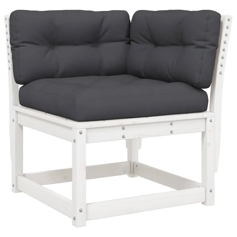 vidaXL 5-delige Loungeset met kussens massief grenenhout wit, foto 4