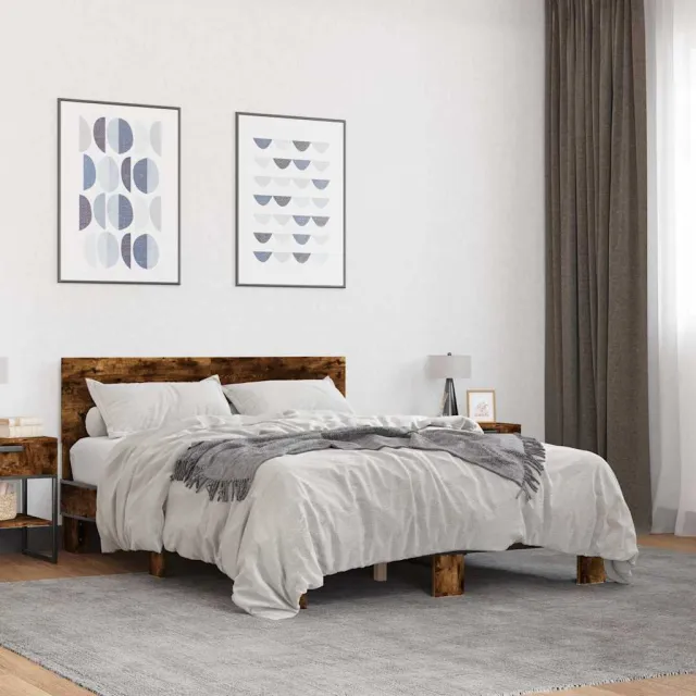 vidaXL Bedframe bewerkt hout metaal gerookt eikenkleurig 120x200 cm