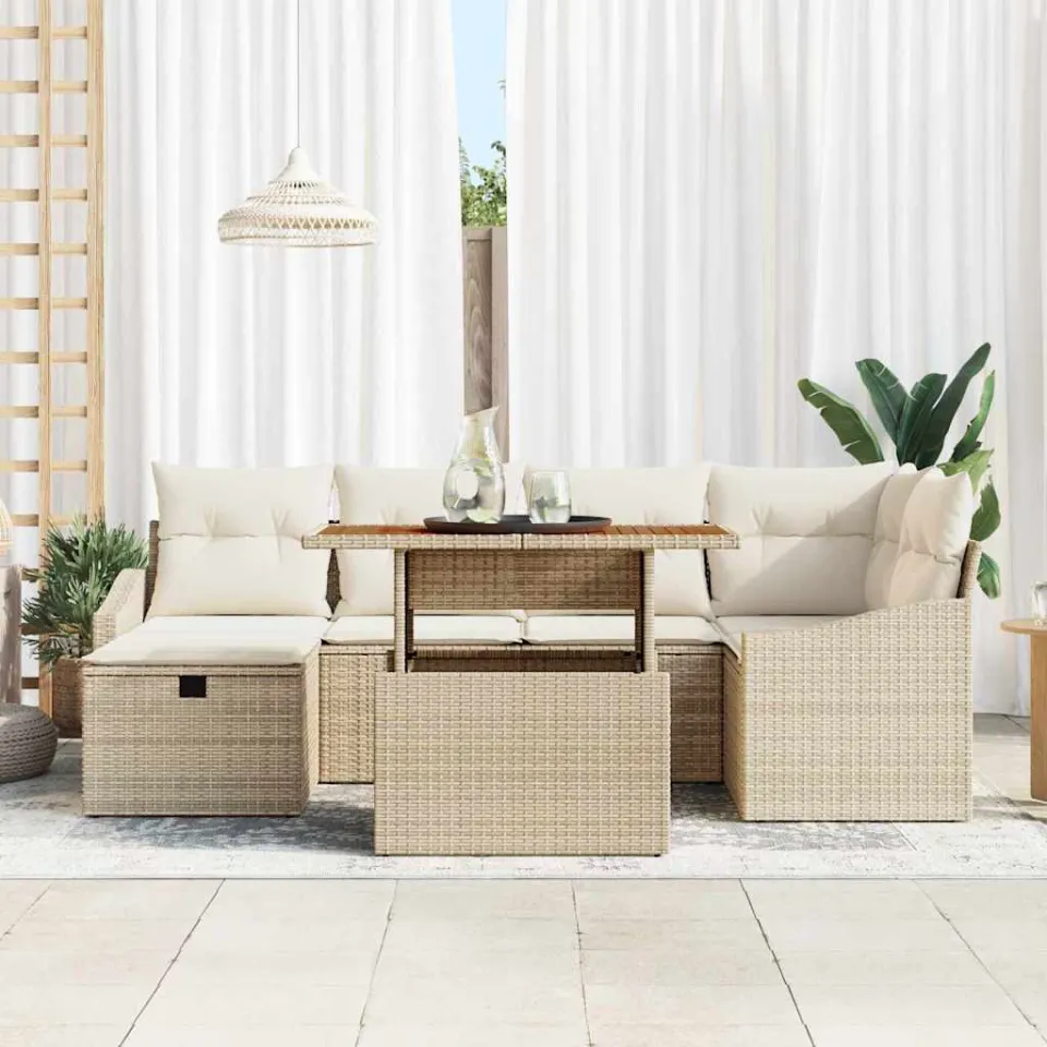 vidaXL Tuinbankenset 7 st Beige poly rattan, foto 3