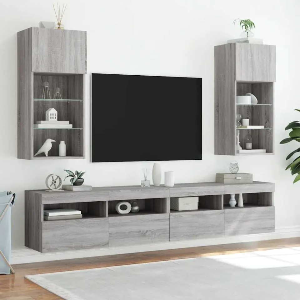 vidaXL Tv-meubel met LED-verlichting 40,5x30x90 cm grijs sonoma eiken, foto 3