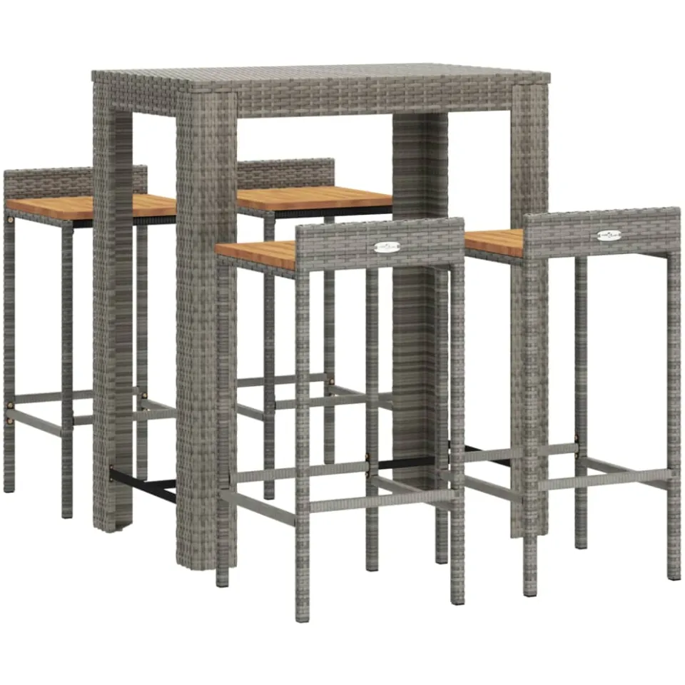 vidaXL 5-delige Tuinbarset poly rattan en massief acaciahout grijs