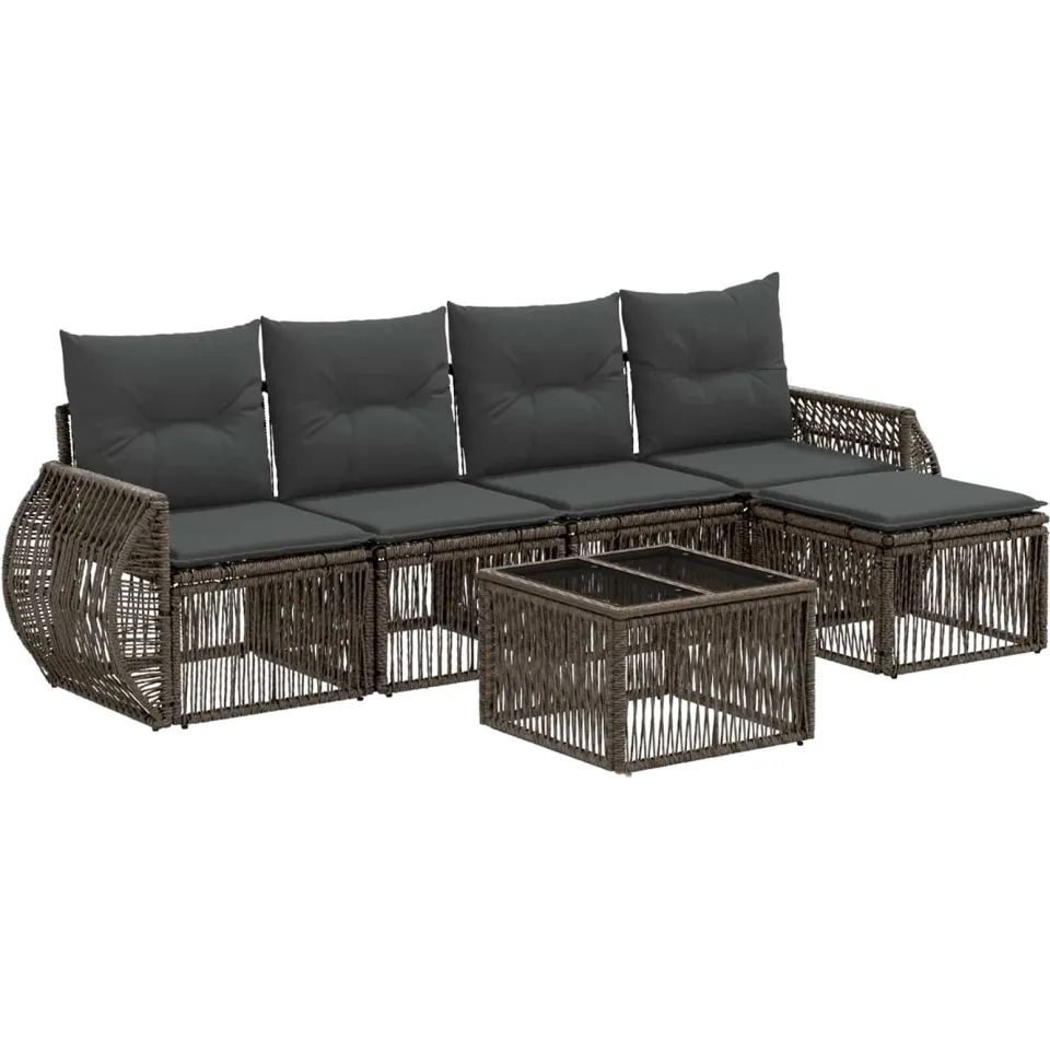 vidaXL Tuinbankenset 6 st Grijs en Donkergrijs poly rattan, foto 3