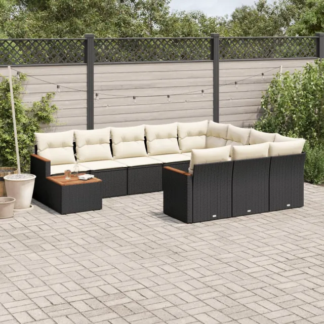 vidaXL 11-delige Loungeset met kussens poly rattan zwart, foto 2