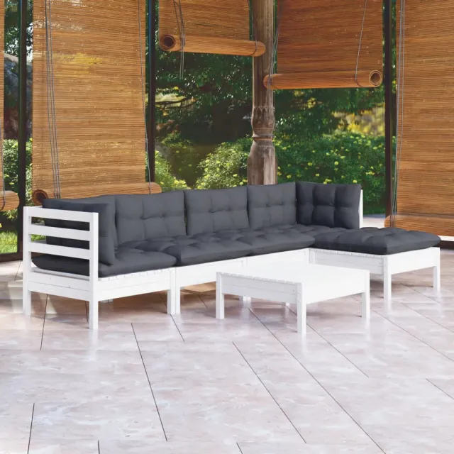 vidaXL 6-delige Loungeset met kussens grenenhout wit, foto 2