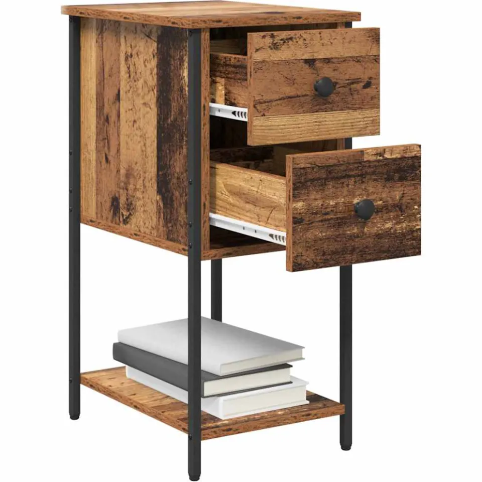 vidaXL Nachtkastje 2 st Oud hout 32 x 42 x 70 cm Bewerkt hout bruin