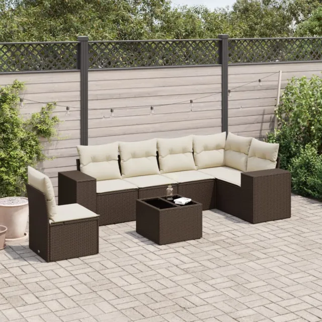 vidaXL 7-delige Loungeset met kussens poly rattan bruin, foto 2