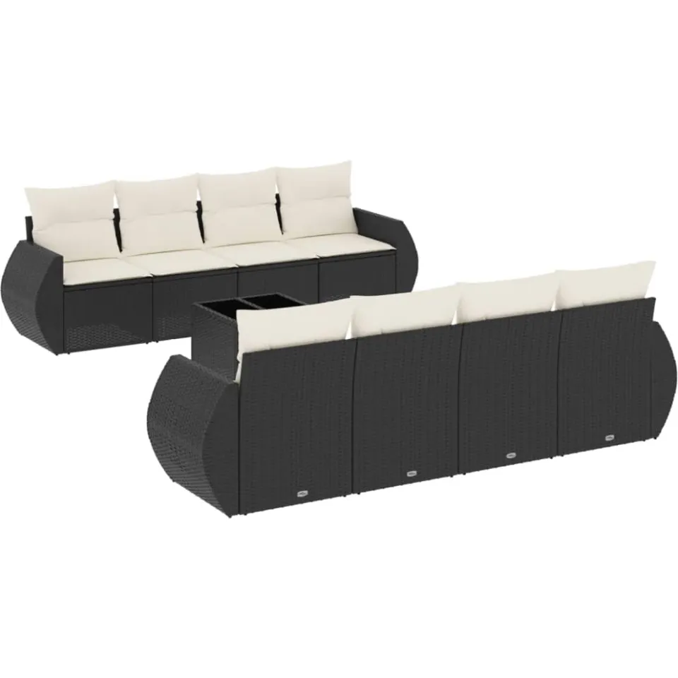 vidaXL 9-delige Loungeset met kussens poly rattan zwart, foto 3