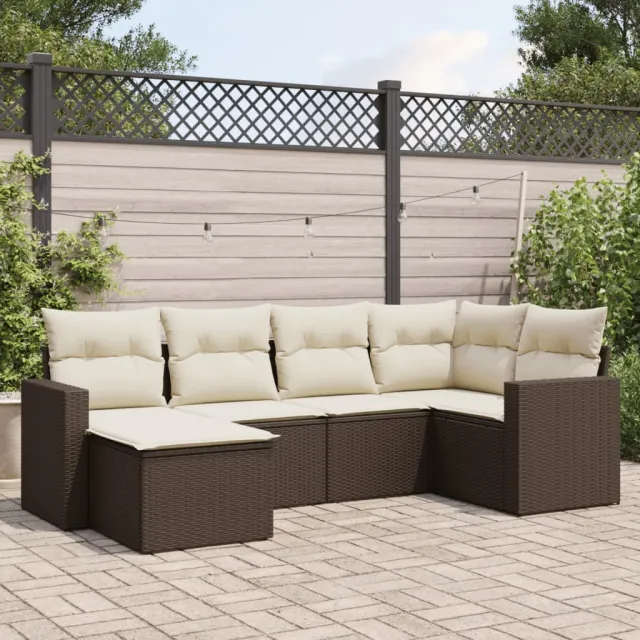vidaXL 6-delige Loungeset met kussens poly rattan bruin, foto 2