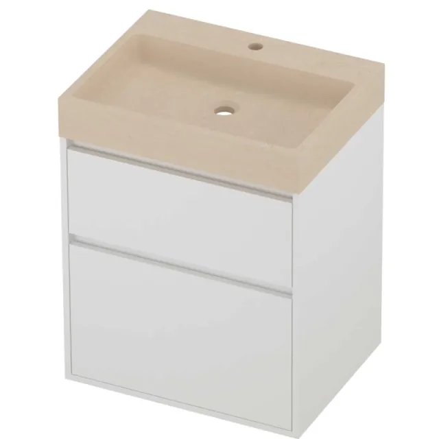 Proline Evoli Badmeubelset Hardsteen Loft 1 Kraangat Greeploos 60x46x75 cm Sand Stone Mat White Mat Wit